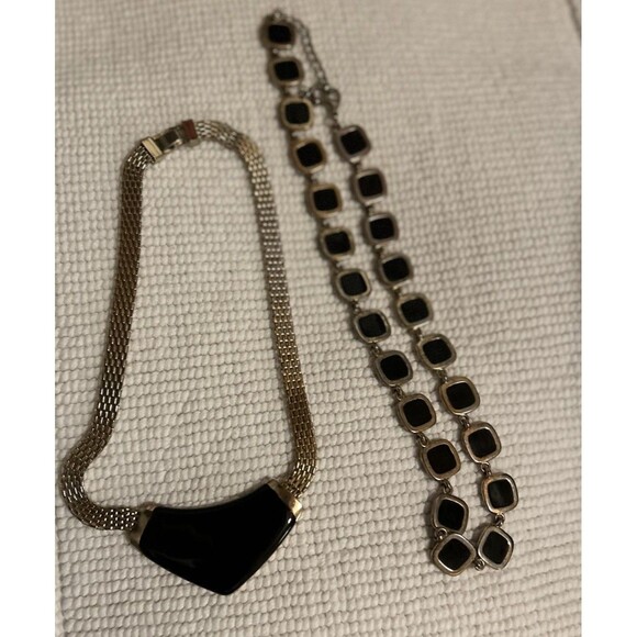 Unbranded Jewelry - Lot of 2 Costume Faux Gold & Faux Onyx Necklace’s